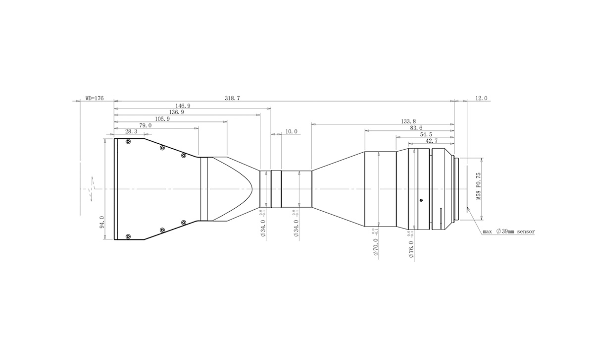 43.6(35mm Full) 0.606X Flat Telecentric Lenses For Line Scan LTCM35FH